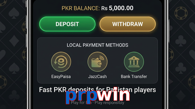 Deposit and withdrawal screen with PKR methods